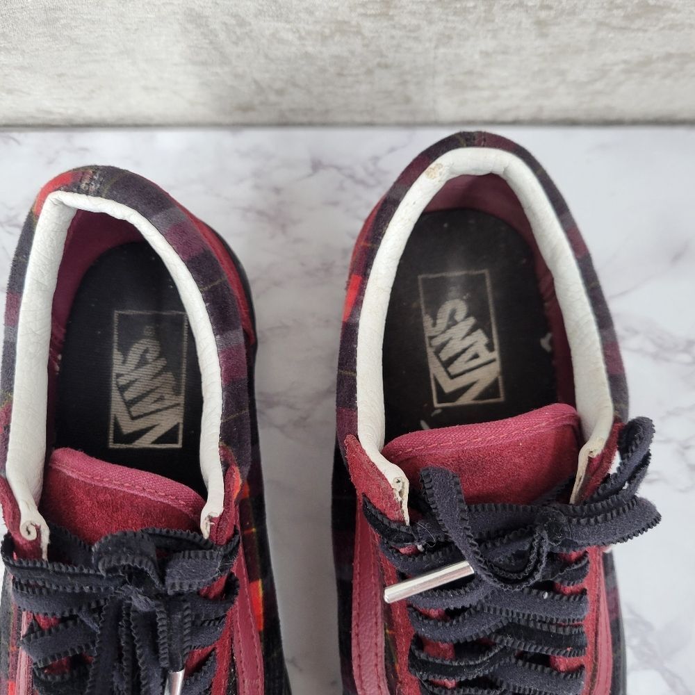 VANS Old Skool Stackform Shoes Red Suede Red & Black Plaid Platform Sneakers - Picture 7 of 13